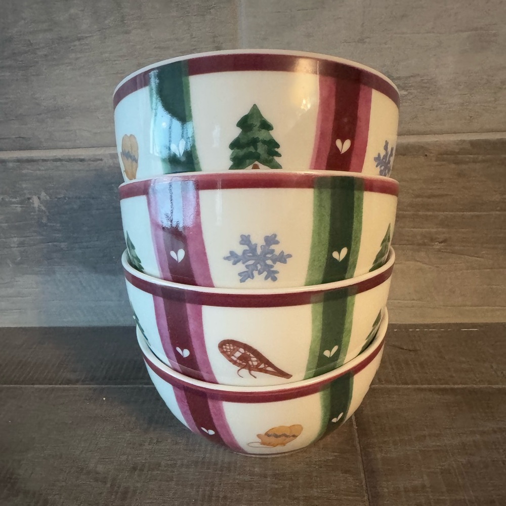 Pfaltzgraff Holiday Snow Bear 5.5”X3” Deep Cereal bowl - Christmas Theme (4pcs)